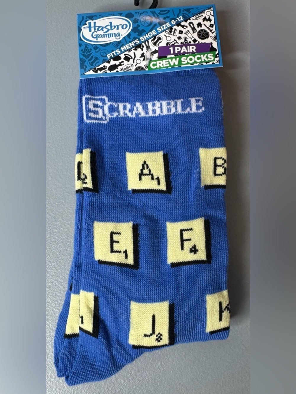 Hasbro Gaming Scrabble letter tiles graphic print Crew Socks unisex game night